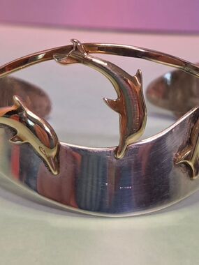 Sterling Courtney Signed Dolphin Cuff